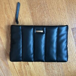 Black leather plush zippered pouch